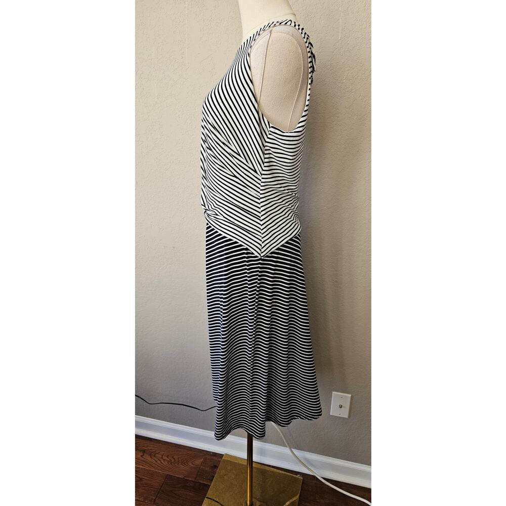 Lauren by Ralph Lauren Asymmetrical ‎ Jersey Striped Dress Women 10 White Black - Picture 3 of 7